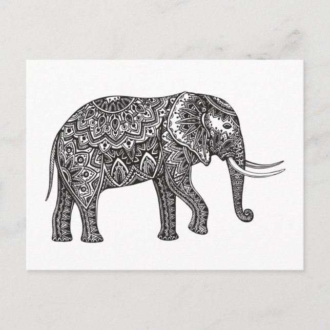 Postal Doodle elegante de elefante de fantasía (Anverso)