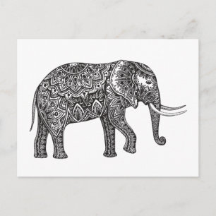 Postal Doodle elegante de elefante de fantasía