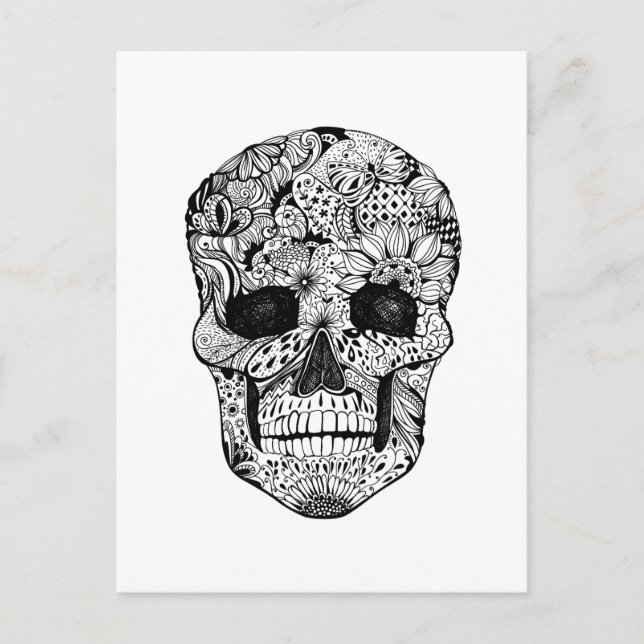 Postal Doodle Floral Skull (Anverso)