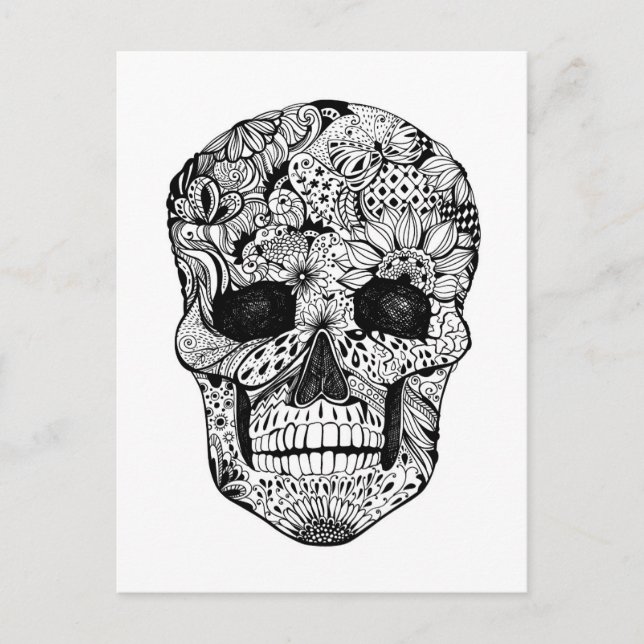 Postal Doodle Floral Skull (Anverso)