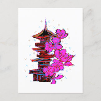 Postal Doodle japonés: La belleza serena de una pagoda 