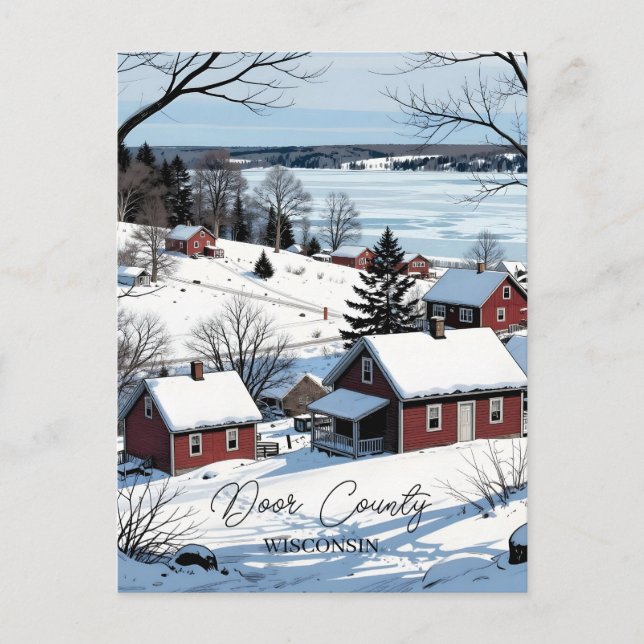 Postal Door County Wisconsin Illustration and Winter Poem (Anverso)