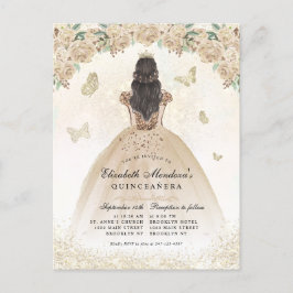 Postal Dorada Sparkle Floral Princesa Quinceañera cumplea