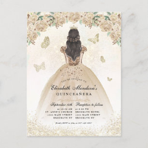 Postal Dorada Sparkle Floral Princesa Quinceañera cumplea