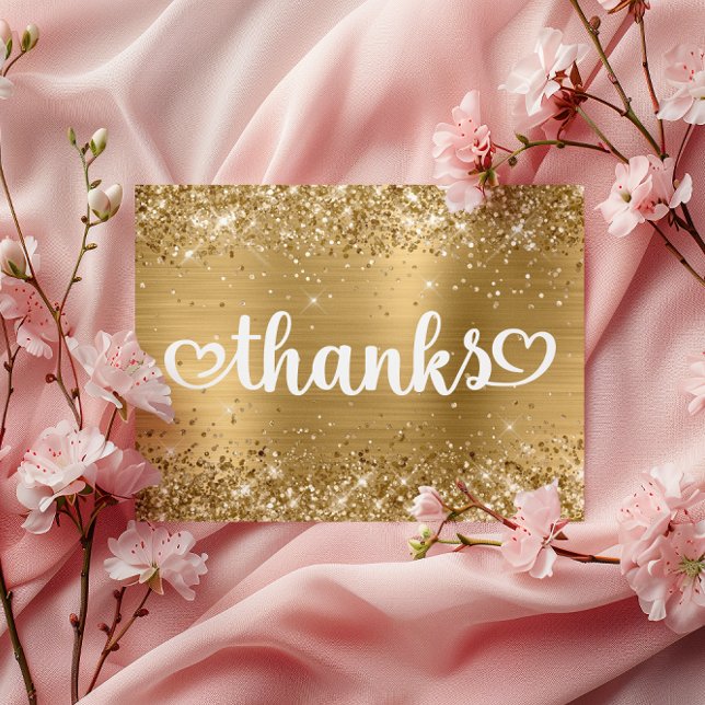 Postal Dorado Brillante Corazones Lindos Gracias Cumple 1 (Glittery Gold Cute Hearts Sweet 16 Thanks Postcard)