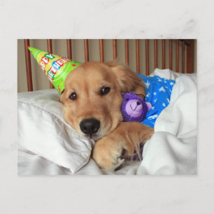 Postal Dorado dorado y somnoliento en pijama cumpleaños