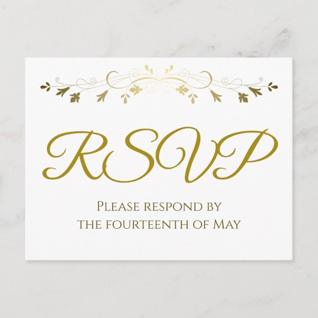 Postal Dorado Floral Filigree Borde Elegante Boda RSVP (Anverso)