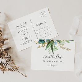 Postal Dorado Floral Tropical Horizontal Guardar la fecha