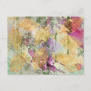 Postal Dorado Naranja Otoño Filigrana Hojas Decoupage Ant