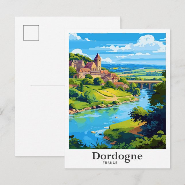 Postal Dordogne France Vintage Travel Ilustracion (Anverso / Reverso)