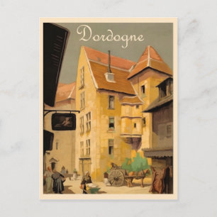 Postal Dordogne tour, ciudad, casas, Francia, viaje vinta