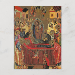 Postal Dormición del ícono de Theotokos