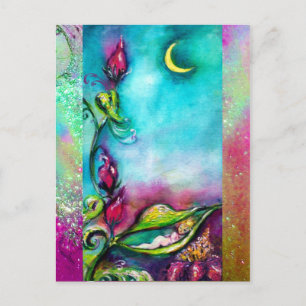 POSTAL DORMIR DE THUMBELINA ENTRE HOJAS ROSAS