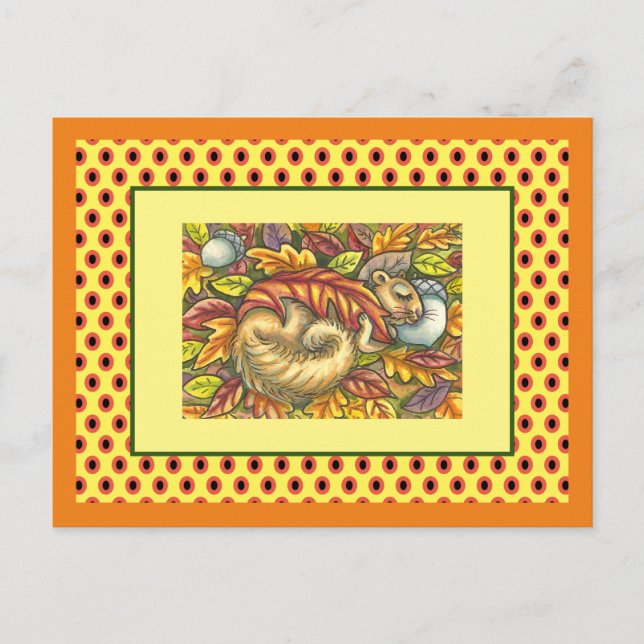 POSTAL DORMIR ESCURADO BAJO HOJAS DE OTOÑO, TEMPORADA (Anverso)