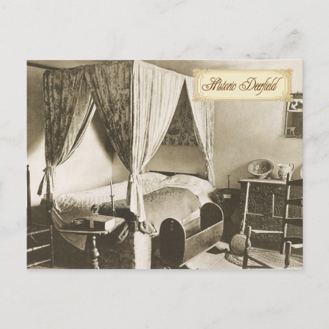 Postal Dormitorio colonial en Deerfield Histórico, MAMÁES (Anverso)