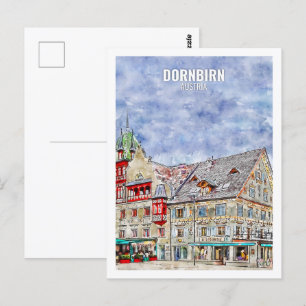 Postal Dornbirn Austria Famoso Sketch de acuarela de viaj