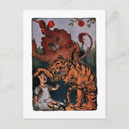 Postal Dorothy con el León cobarde y un Tigre