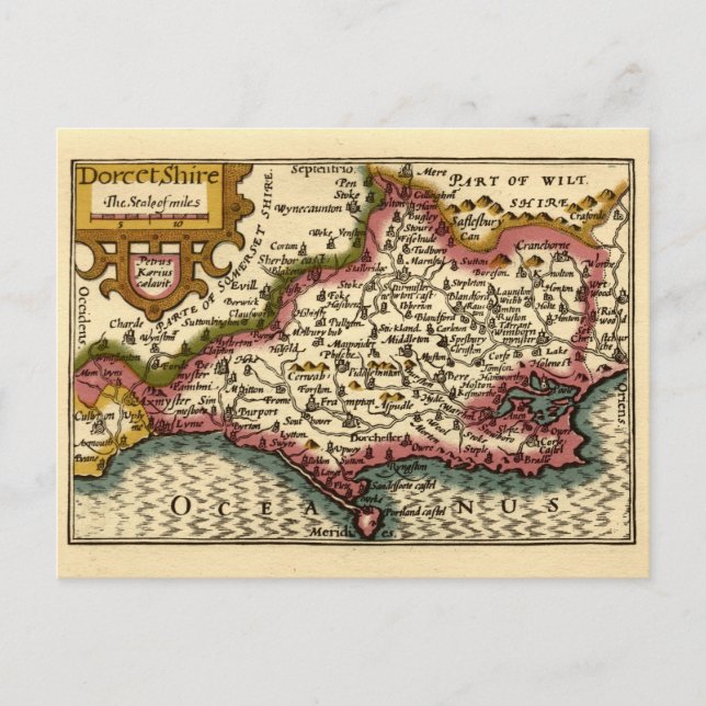 Postal Dorset Dorsetshire County England Mapa histórico a (Anverso)