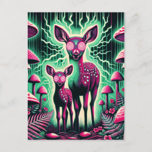 Postal Dos adorables ciervos psicodélicos