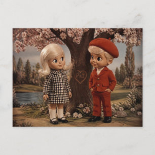 Postal Dos adorables muñecas retro