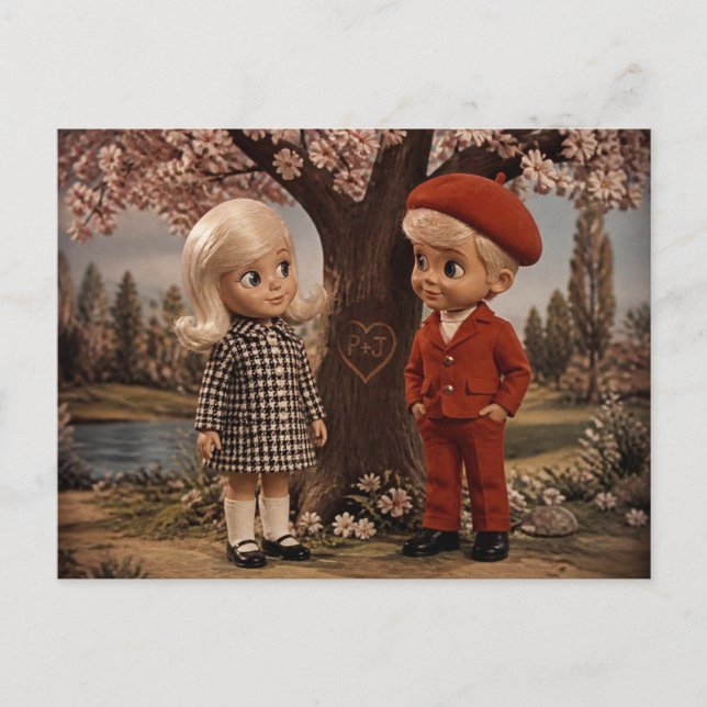 Postal Dos adorables muñecas retro (Anverso)