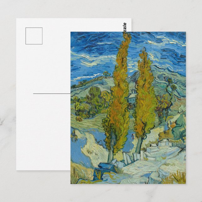Postal Dos álamos en los Alpilles de Vincent Van Gogh (Anverso / Reverso)