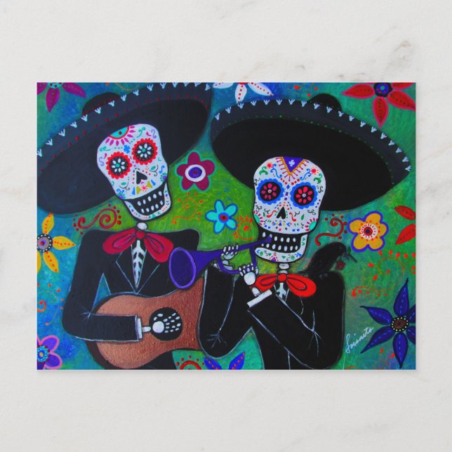 Postal Dos Amigos Dia de los Muertos Mariachi (Anverso)