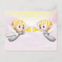 Dos ángeles soplando cuernos, CG, 3D, Ilustracion,
