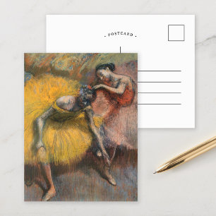 Postal Dos bailarinas, amarillo y rosa   Edgar Degas