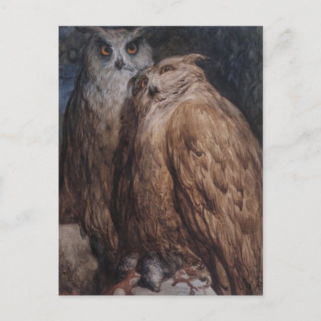 Postal Dos búhos por Gustave Dore (Anverso)