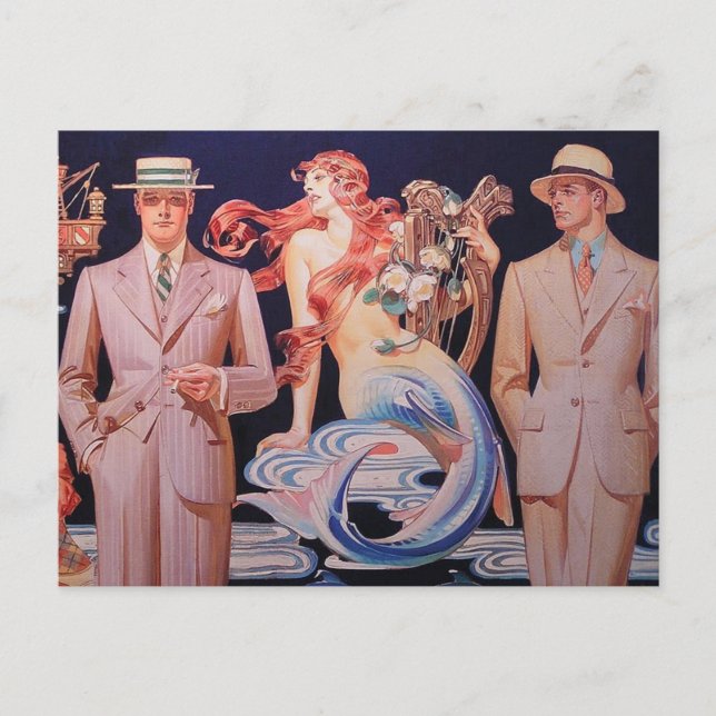 Postal Dos caballeros y una sirena