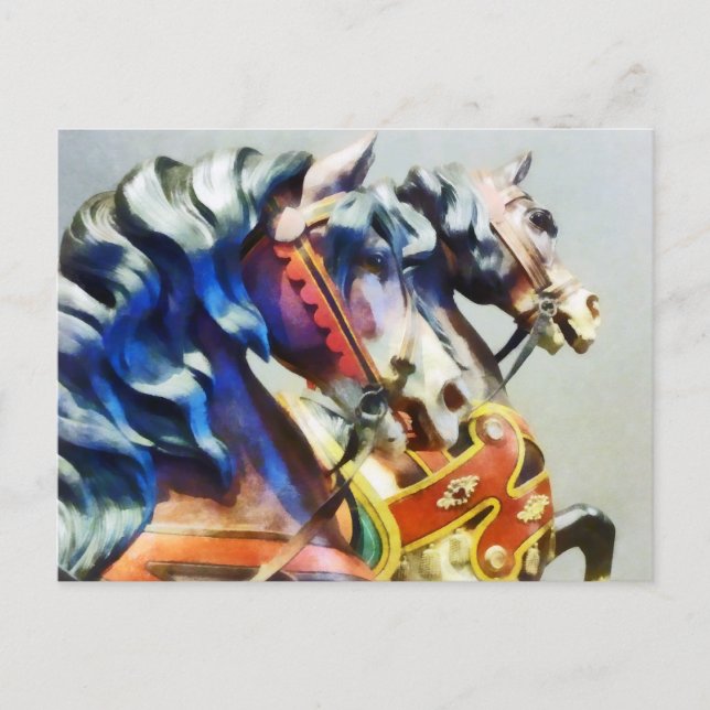Postal Dos caballos de carrusel en primer plano (Anverso)