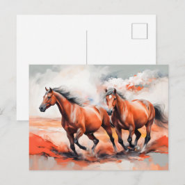 Postal Dos Caballos De Castaño Corriendo A Través De La A