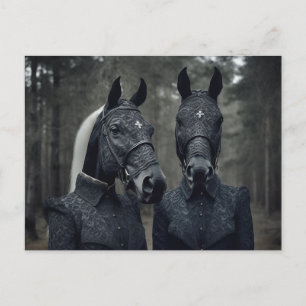 Postal Dos caballos negros con trajes Arte de IA