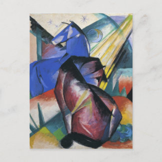 Postal Dos caballos, rojo y azul por Franz Marc