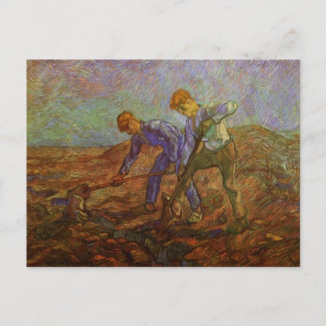 Postal Dos campesinos cavando por Vincent van Gogh (Anverso)