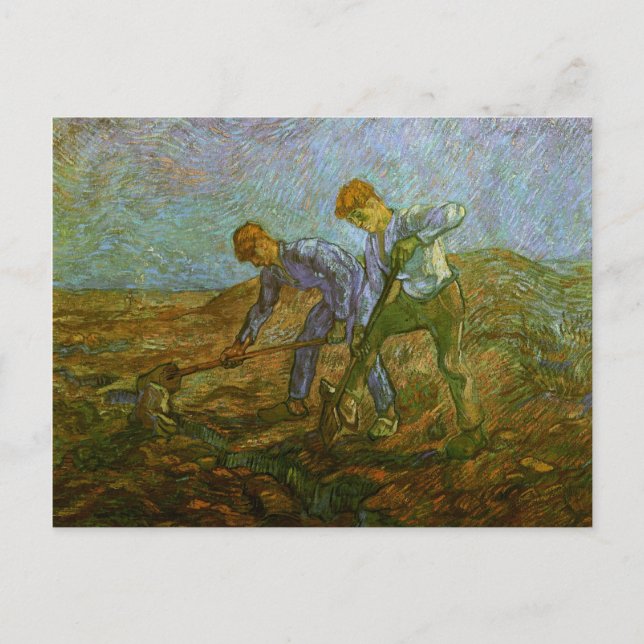 Postal Dos campesinos excavando, Bella Artes Van Gogh (Anverso)