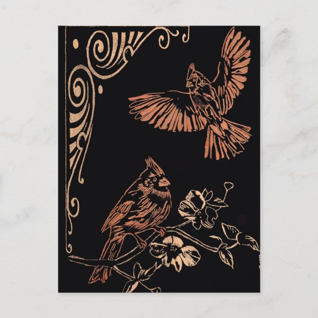 Postal Dos Cardenales Rojos (Anverso)