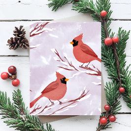 Postal Dos cardenales rojos | Recuerdo de acuarela