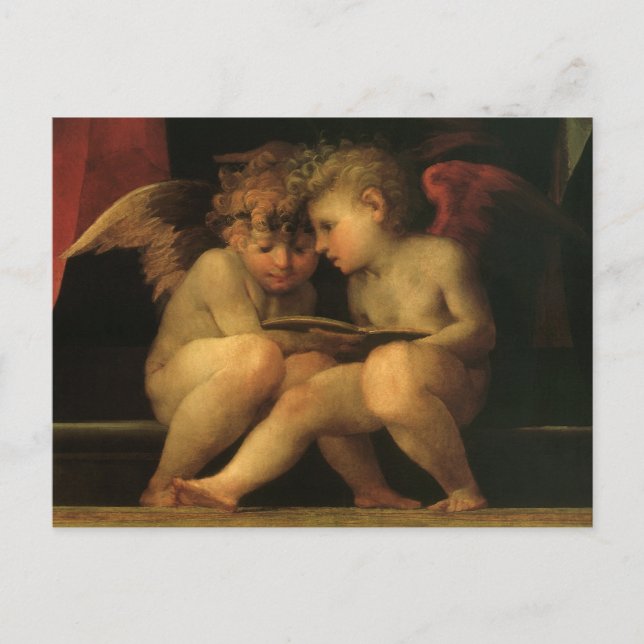 Postal Dos cherubres leyendo por Rosso Fiorentino, ángele (Anverso)