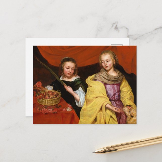 Postal Dos Chicas como San Agnés y San Dorotea (Anverso/Reverso In Situ)
