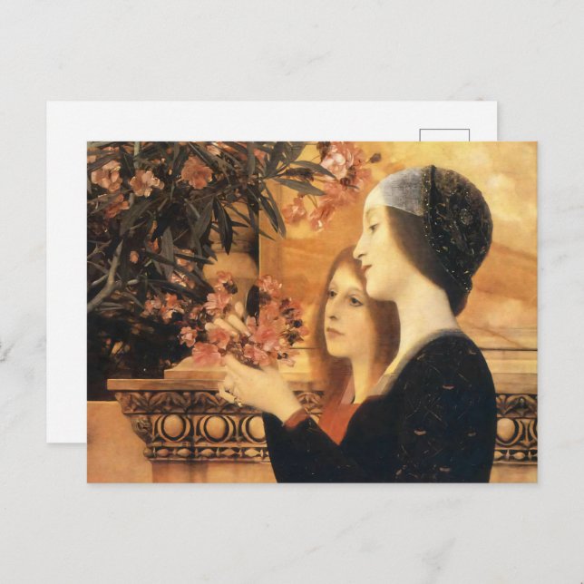 Postal Dos Chicas con un Oleander de Gustav Klimt (Anverso / Reverso)