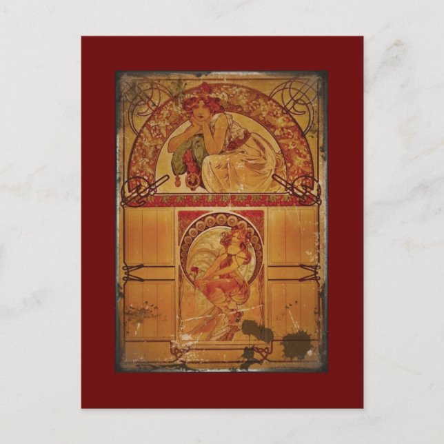 Postal Dos Chicas en colores otoñales (Anverso)