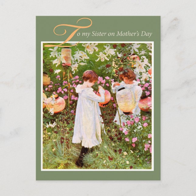 Postal Dos Chicas en Garden Vintage (Anverso)