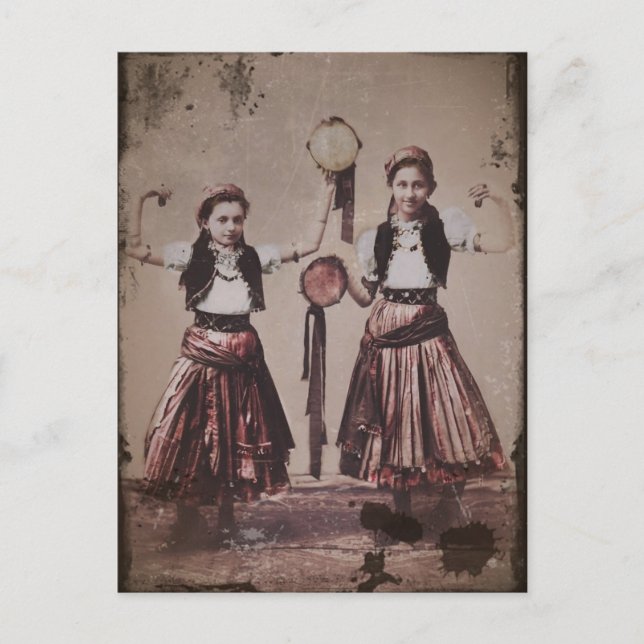 Postal Dos Chicas gitanos con amborinas (Anverso)