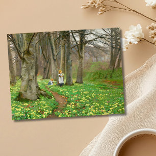 Postal Dos chicas recogiendo flores en el bosque de prima