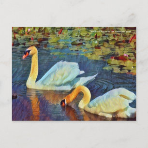 Postal Dos cisnes mudos en el estanque de nenúfares [Post