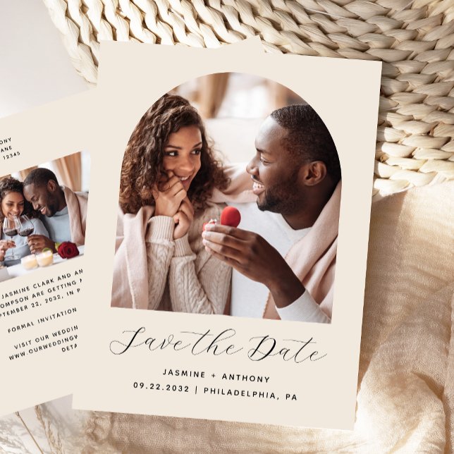 Postal Dos código QR Beige beige de foto ahorran la fecha (Subido por el creador)