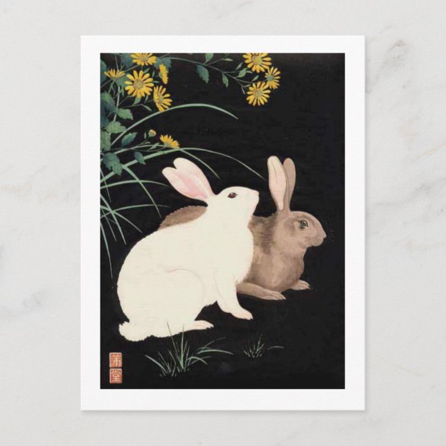 Postal Dos conejos de noche (Anverso)