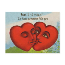 Dos corazones besándose, vintage día de San Valent